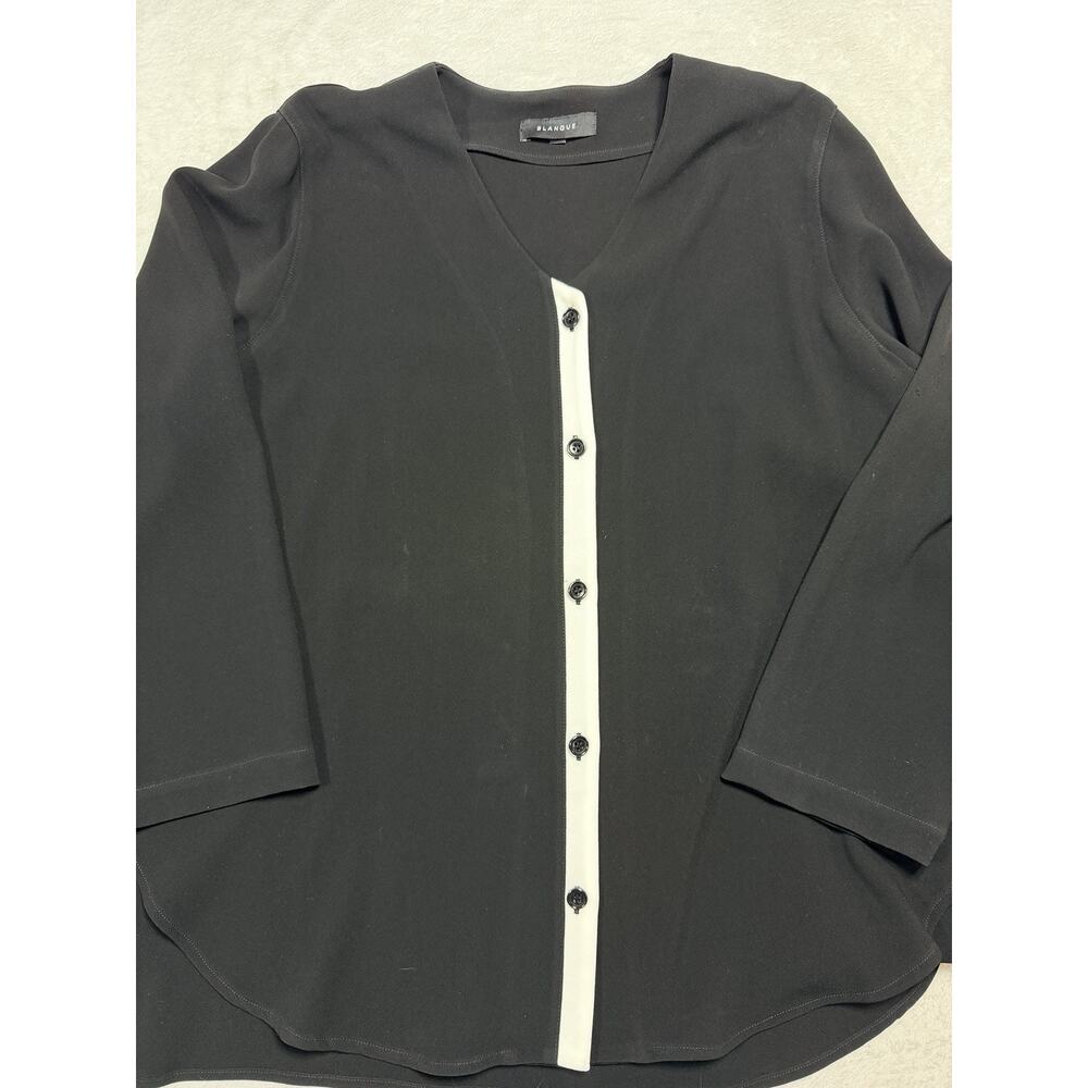 Blanque V-Neck Contrast Trim Tunic Blouse 1 Medium Black Lagenlook Minimalist
